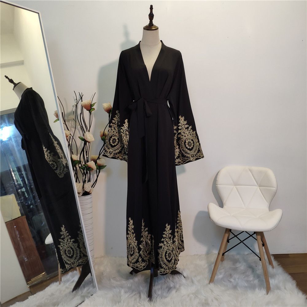 Women's Clothing lace stitching fashion slim cardigan robe Dubai Abaya_voghion.com
