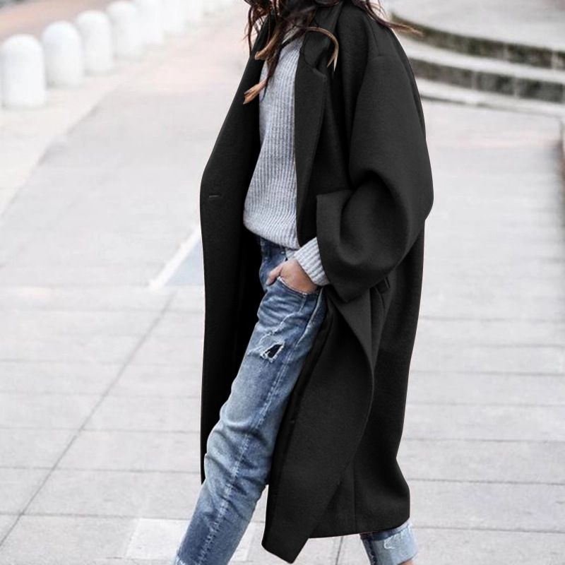 Women's solid color warm woolen coat_voghion.com