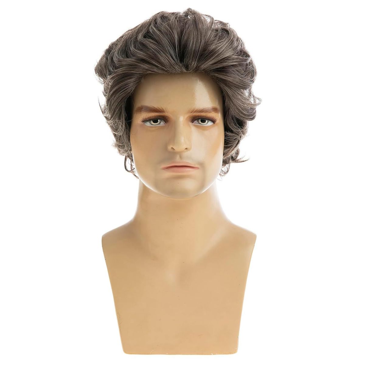 Synthetic Clip-in New Wig Men's Brown And Gray Mixed Color Short Curly Hair Headpiece Fashionable Men's Short Wig_voghion.com