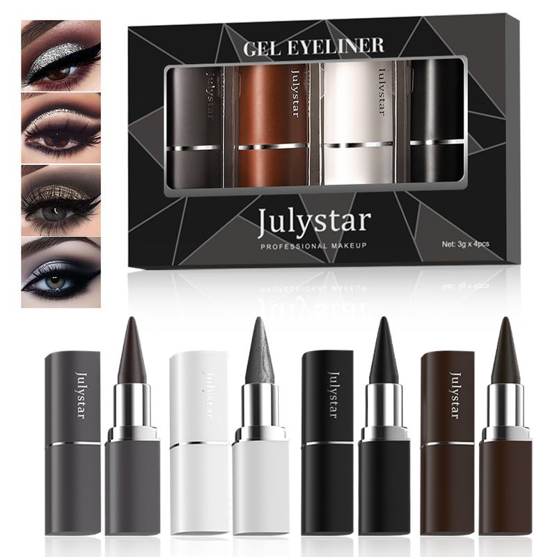 Meistverkauftes Eyeliner-Gel-Set mit 4 Farbtönen – Ultraschwarzer, natürlich matter, lang anhaltender, wasserfester, schnelltrocknender Eyeliner_voghion.com