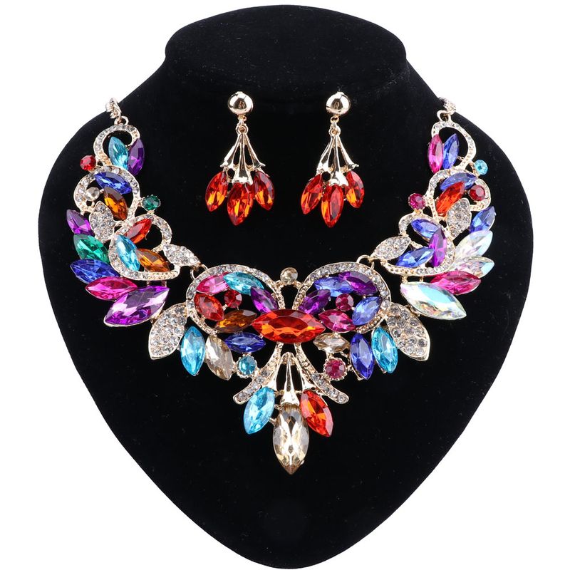 Fashion Colorful Crystal Choker Necklace For Women Statement Necklaces Earring Collar Boho Party Jewelry Sets_voghion.com