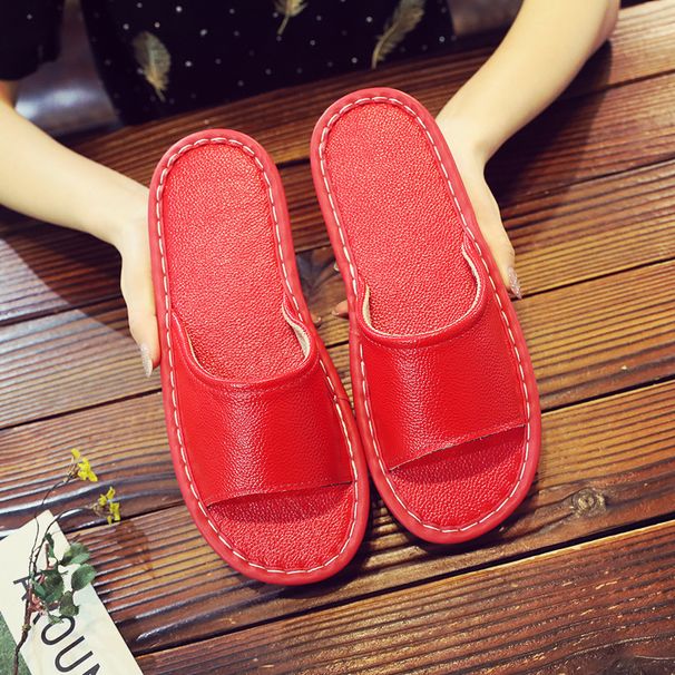 Unbeatable Quality Couple Summer Home Anti Slip Soft Bottom Beauty Salon Wooden Floor Indoor Solid Color Men's And Women's Leather Slippers_voghion.com