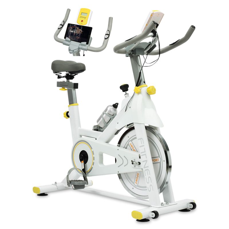 Indoor Exercise Bike Cycling Bike With Comfortable Seat Cushion Yellow+White_voghion.com