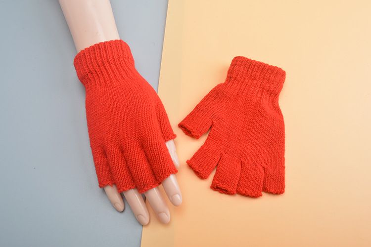 2023 Autumn Winter Wool Finger Knitted Solid Color Warm Unisex Writing Work Half Gloves_voghion.com