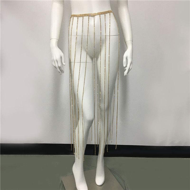 New Women's Diamond Chain Tassel Long Skirt Sexy Transparent Super Flash Hot Girl Skirt_voghion.com