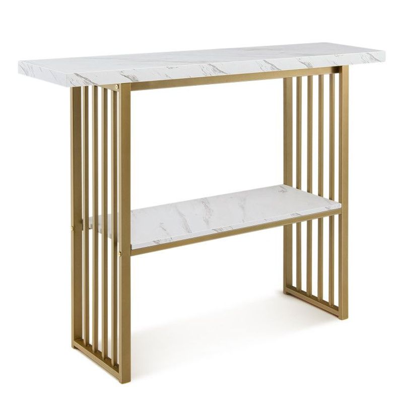 48 Inch 2-Tier Console Table With Gold Finished Frame_voghion.com