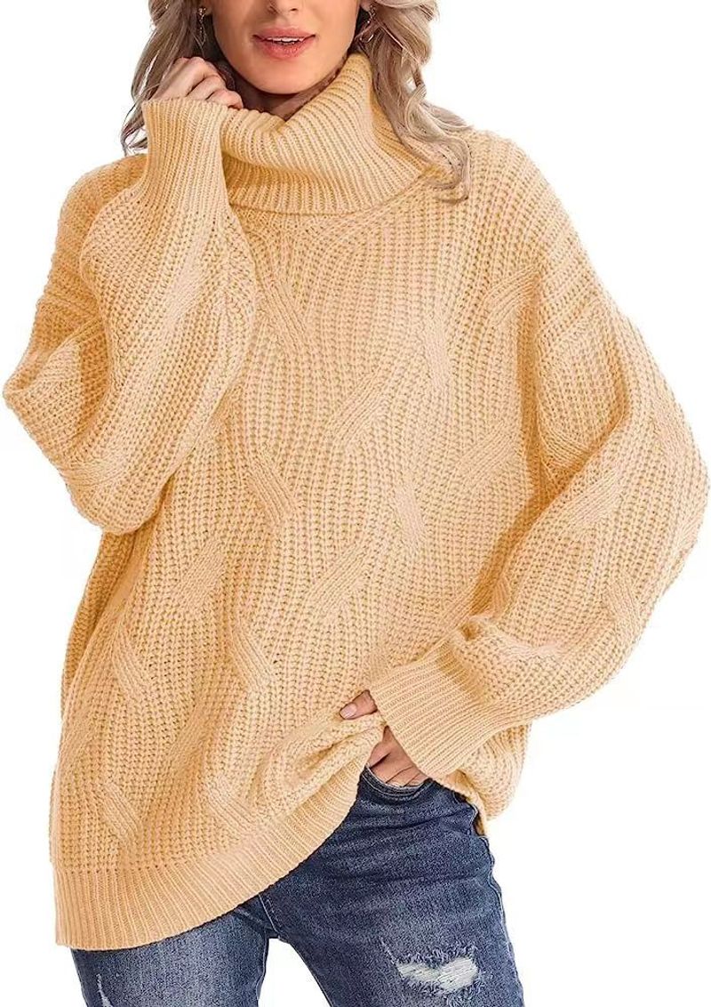 Abbigliamento da donna autunno e inverno nuovo maglione a collo alto sciolto lavorato a maglia a maniche lunghe_voghion.com