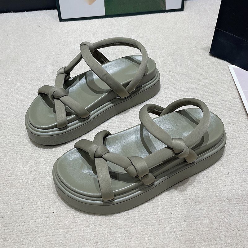 Damenschuhe Neue Sandalen mit dicker Sohle und Knoten für Damen Plateau-Zehentrenner Sommer-Strandsandalen Römersandalen_voghion.com