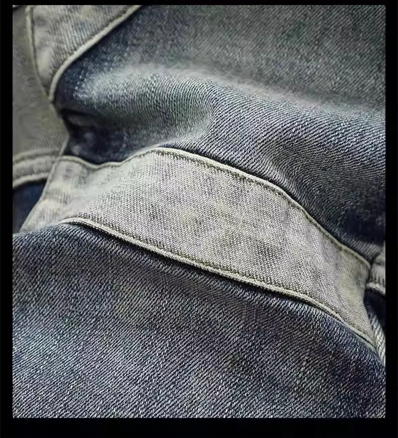 Teenage Clothing Fashionable retro stitching men's trendy jeans versatile slim stretch youth motorcycle fashion style skinny pants_voghion.com