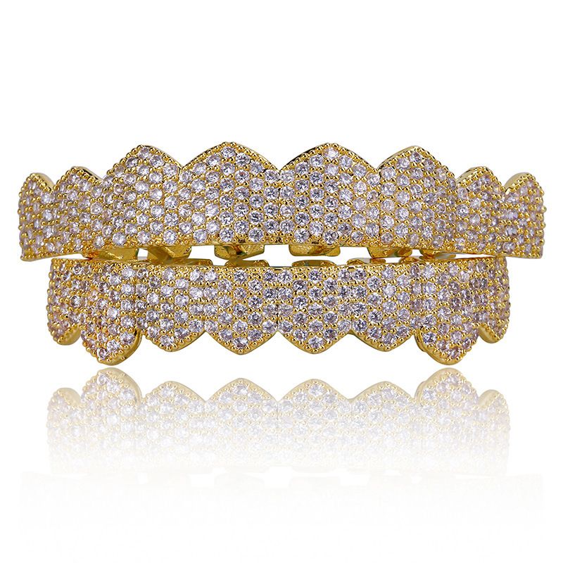Grillz plaqué or style hip-hop avec zircone cubique – Bijoux dentaires élégants pour hommes et femmes – Parfaits pour les fêtes, les spectacles et les occasions spéciales_voghion.com