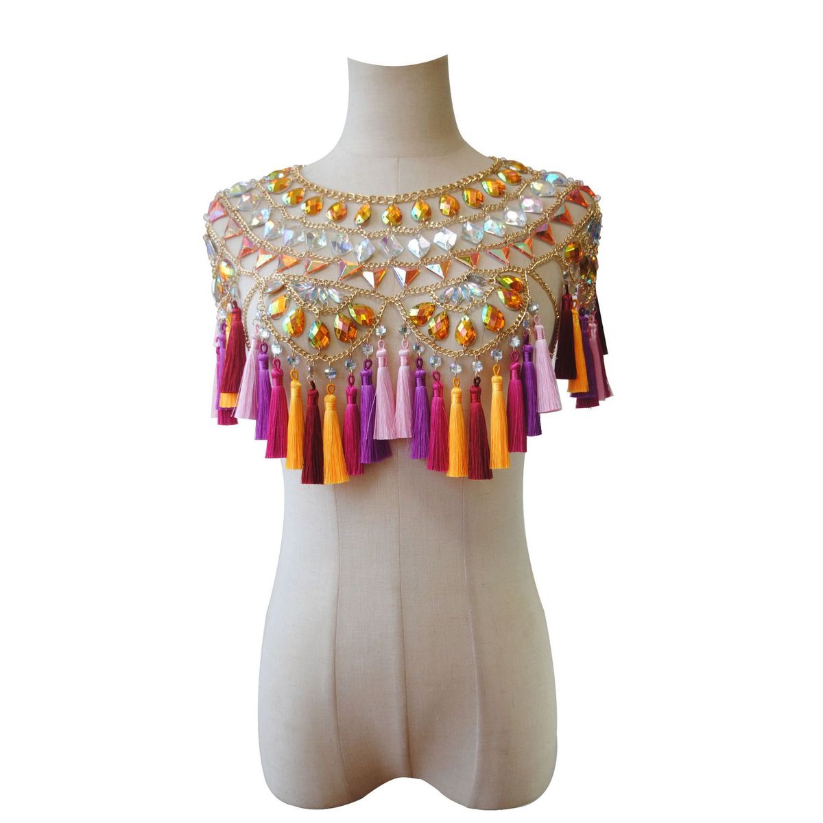 Handgefertigtes Boho-Set mit Fransen-BH und Taillenkette, Körperschmuck für Strandfestivals für Frauen, einzigartige gehäkelte Bikini-Accessoires_voghion.com