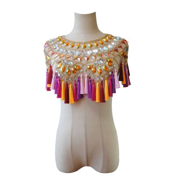 Handgefertigtes Boho-Set mit Fransen-BH und Taillenkette, Körperschmuck für Strandfestivals für Frauen, einzigartige gehäkelte Bikini-Accessoires_voghion.com