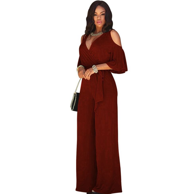 Damen-Jumpsuit mit weitem Bein und Gürtel – 7 Farben erhältlich – Stretch-Stoff aus Polyester-Mischgewebe – Business-Casual-Bürokleidung_voghion.com
