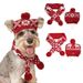 Strik julehalstørklæde og hue til kæledyr i to dele, fawn hårbold, elastisk justerbart hvalpetilbehør_voghion.com
