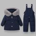 Mother & Kids Winter Kids Padded Overalls Set With Hood - Warm Fleece-Lined Snowsuit For Boys & Girls 1-5 Years (Blue/Red/Pink/Navy With White)_voghion.com