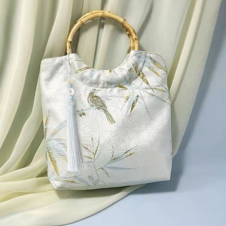 Bamboo Leaf Jacquard Hanfu Bag Women's 2025 New Bamboo Knitting Rattan Handbag New Chinese Cheongsam Hand-held Bamboo Bag_voghion.com