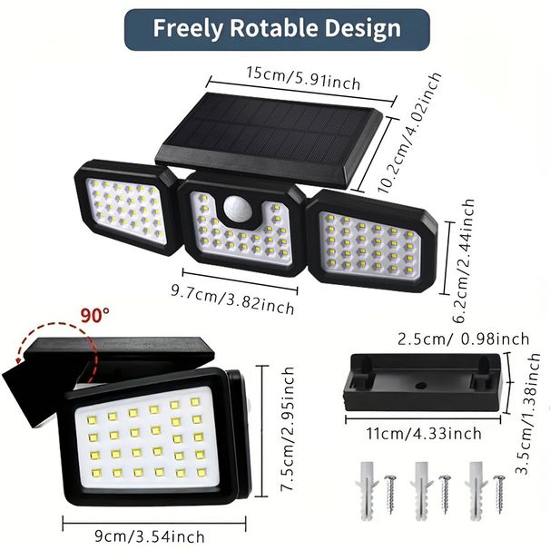 Solar-Außenwandleuchte mit dreiseitiger Rotation, intelligente Induktion, Weitwinkel, wasserdicht, langlebig, Gartenleuchte_voghion.com