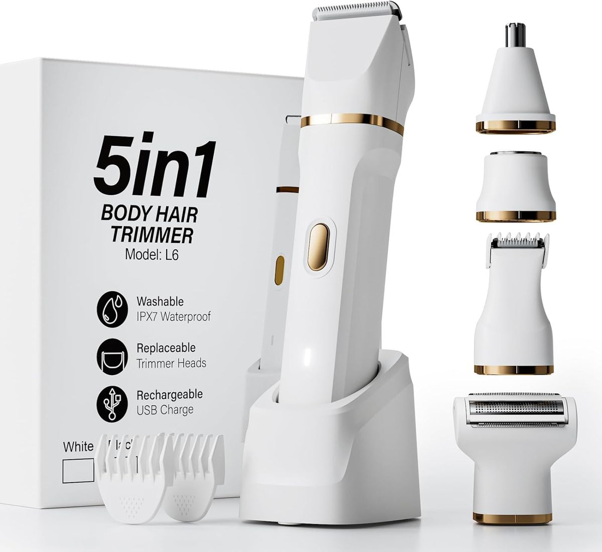 Elektrischer Rasierer für Damen, 5-in-1-Bikini-Trimmer mit USB-Ladestation, luxuriöse Gesichtshaarentfernung, Nass-/Trocken-Körper_voghion.com