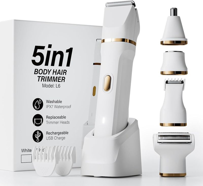 Afeitadora eléctrica para mujer, recortadora de bikini 5 en 1 con base de carga USB, depilación facial de lujo, cuerpo húmedo/seco_voghion.com