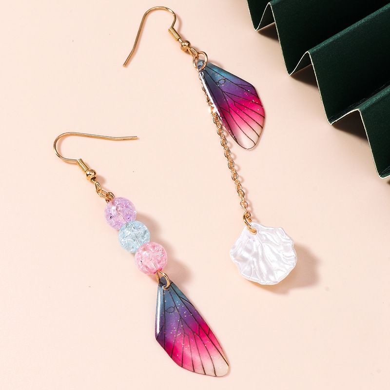 Jewelry Sweet and Cute Dragonfly Butterfly Wings Shell Rice Pearl Tassel Earrings_voghion.com
