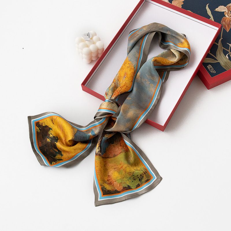Eșarfă lungă, subțire, îngustă, cu două fețe, din satin floral 3D, primăvară/vară 2024, stratificată, pentru femei_voghion.com