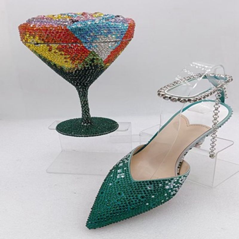 Pointed High Heels Sequined Crystal Sandals Wedding Shoes Single Shoes One Line Bride Hot Style Fashion_voghion.com