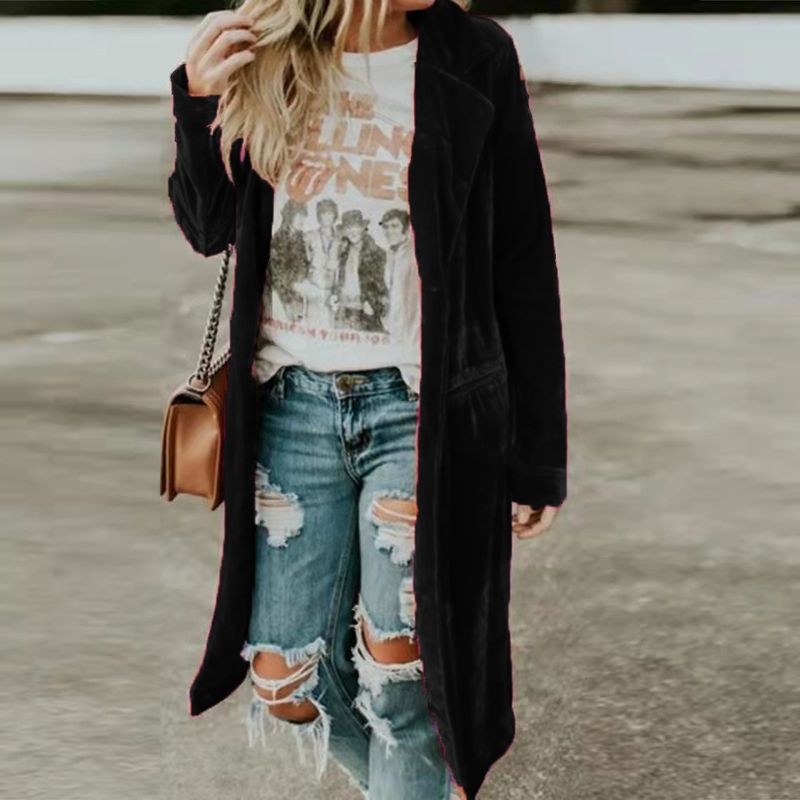Veste coupe-vent en velours doré pour femmes, jupe longue_voghion.com
