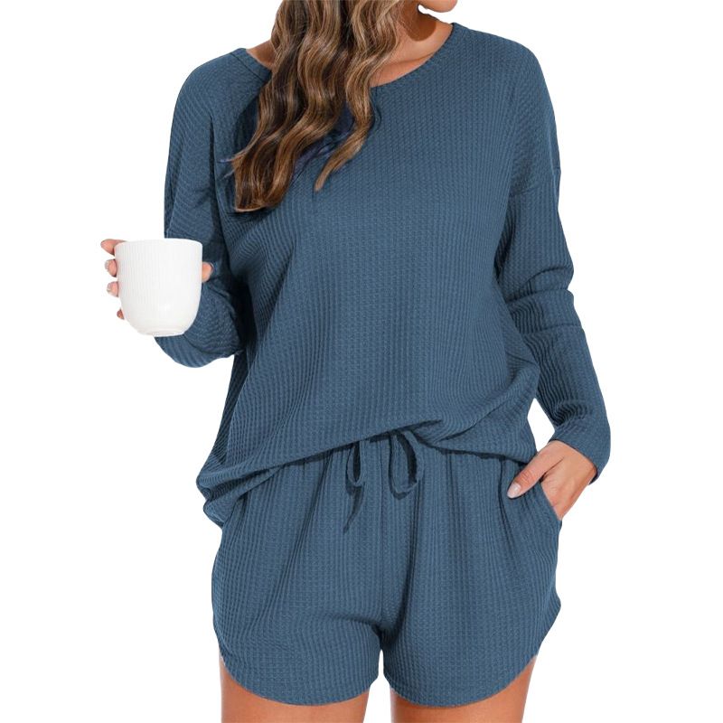 Damen-Nachtwäsche-Set, langärmliges Oberteil und Shorts mit lässigem Set zum Tragen als Oberbekleidung_voghion.com