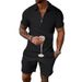 Unbeatable Quality 2025 Men's Short Sleeved Shorts Summer Small Square Casual Loose Half Zip Collar Set For Men_voghion.com