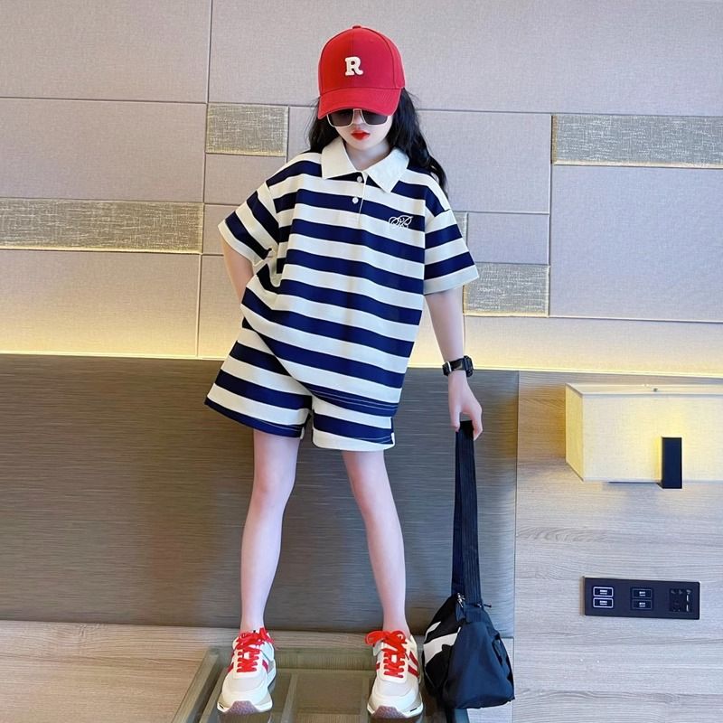 Girls 2023 New Children's Leisure and Fashionable Dress Women's Big Boy Summer Sports Two Piece Set_voghion.com