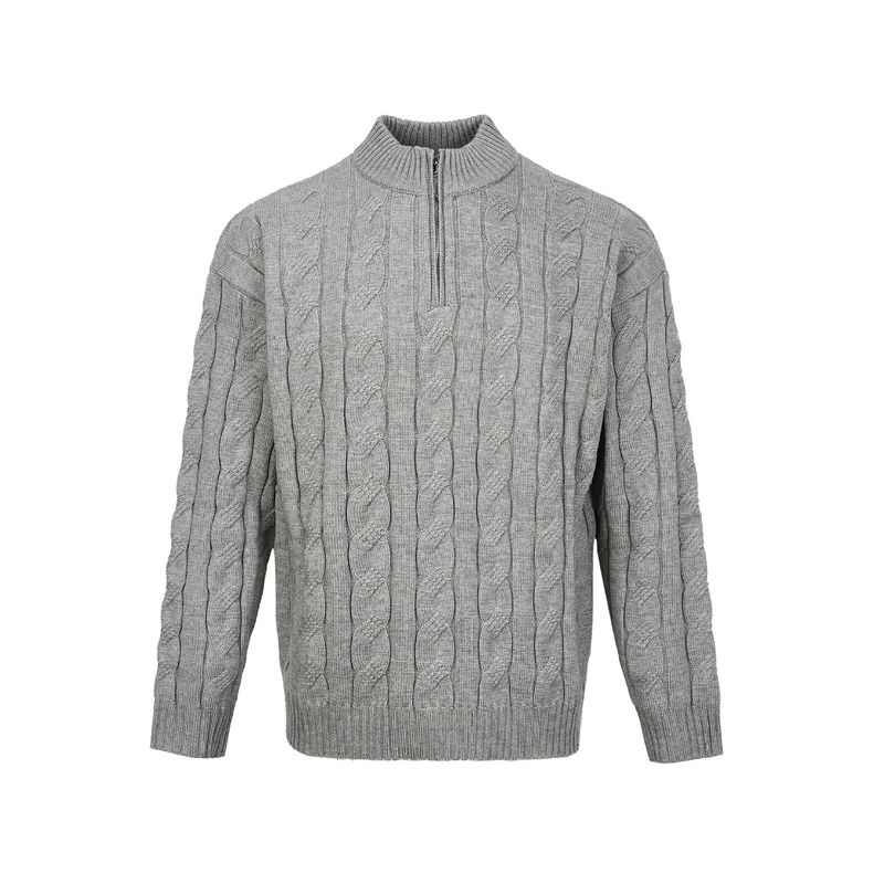 Maglione a trecce rilassato – Pullover spesso con mezza zip di ispirazione britannica per uomo e donna (vestibilità oversize, grigio/nero/beige)_voghion.com