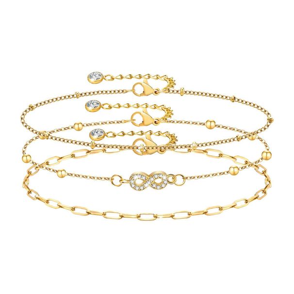 Cavigliera con perline a forma di croce con infinito, figura a otto, intarsiata in zirconia cubica, graffetta in acciaio inossidabile_voghion.com