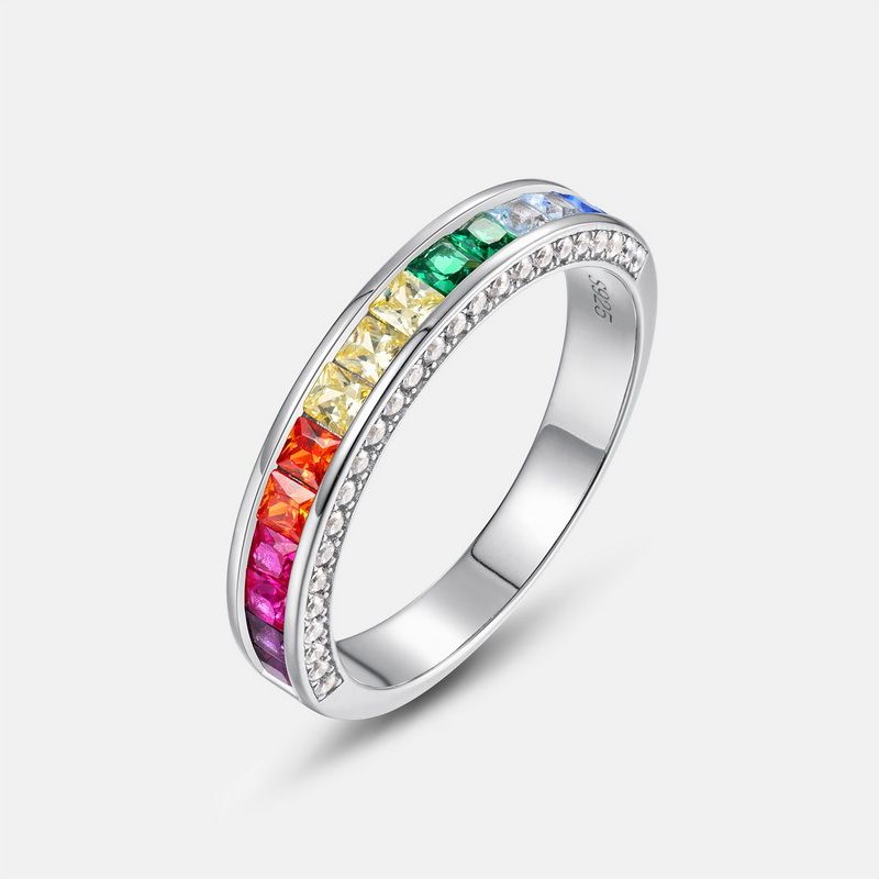 Neue Sommer Frische Regenbogen Zirkon Ring Weibliche S925 Silber Intarsien Multi Farbe Edelstein Zeigefinger Ring_voghion.com