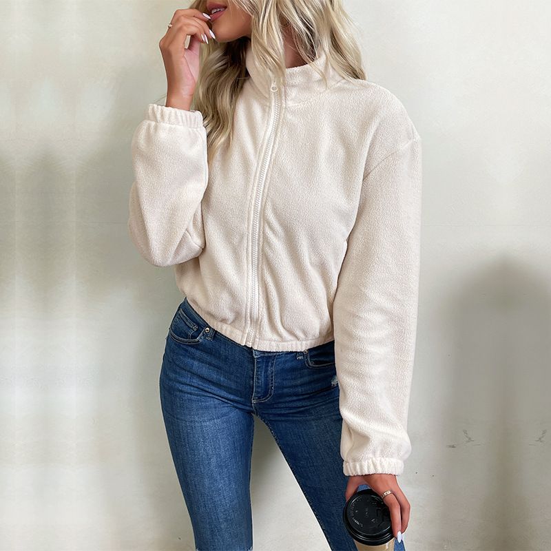 Women's short solid color fleece coat women_voghion.com