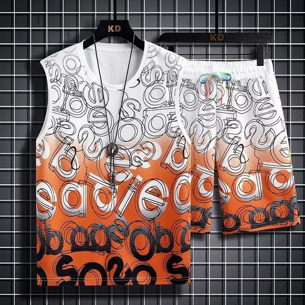 Abbigliamento da uomo tuta sportiva casual ragazzo estivo T-shirt a maniche corte pantaloncini studenti delle scuole medie senza maniche uniforme da basket da corsa_voghion.com