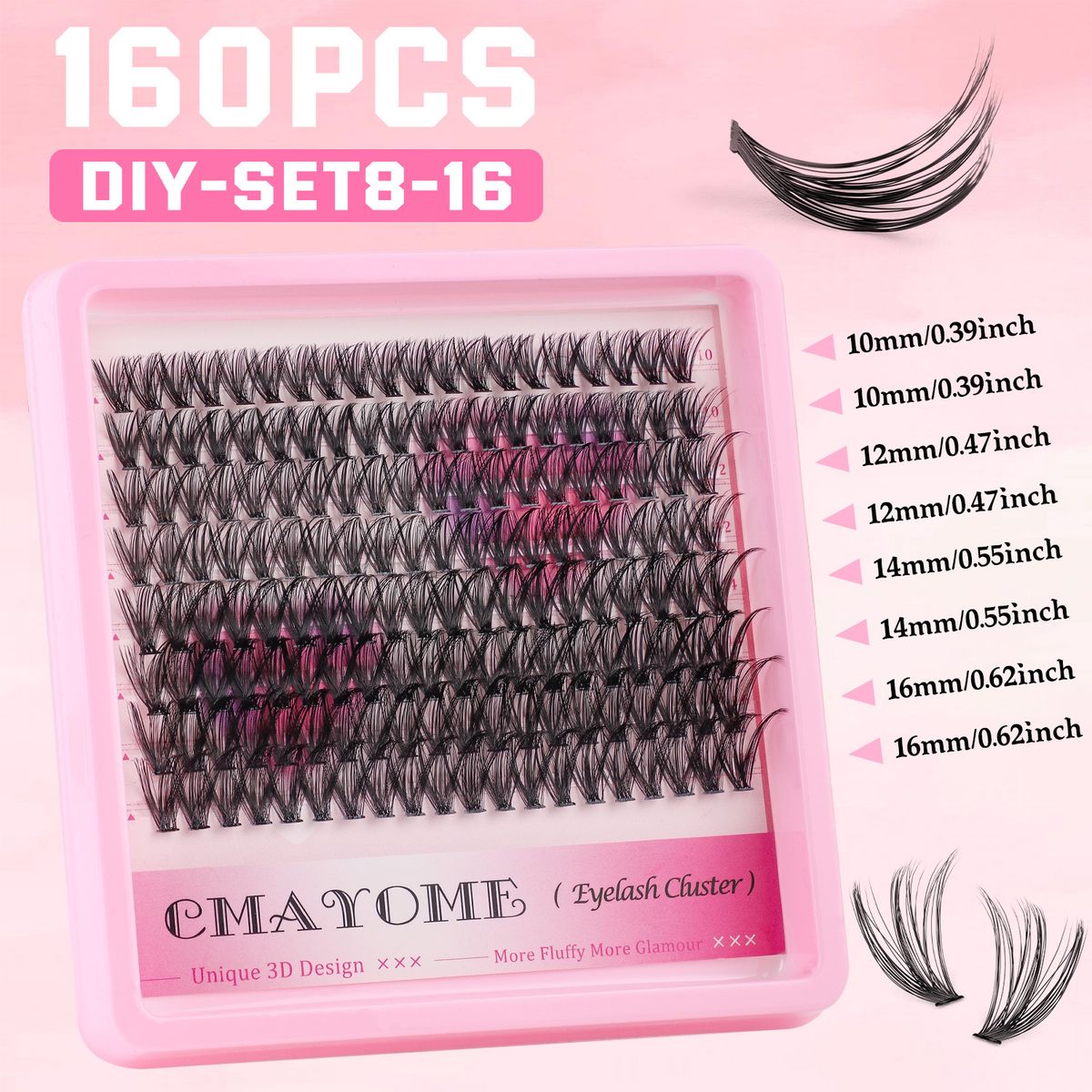 Pestañas postizas segmentadas de un solo grupo (DIY), 160 grupos, 10 pestañas de 16 mm, curvatura Dd_voghion.com