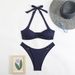 Einfarbiges Bikini-Set – Sexy gerippter Zweiteiler mit tiefem Rückenausschnitt für Damen_voghion.com