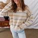 Women's Casual Color Block Striped Long Sleeve Oversized Sweater - Soft Cotton Blend Knitwear, Relaxed Fit, Round Neck, Fall Fashion Essential_voghion.com