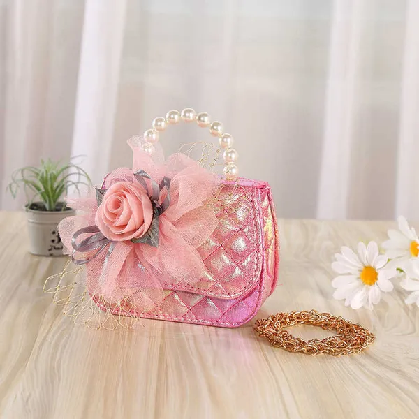 Backpacks Children Chain Strap Shoulder Bag Multipurpose Flowers Decoration Handbag Crossbody with Pearl Handle for_voghion.com