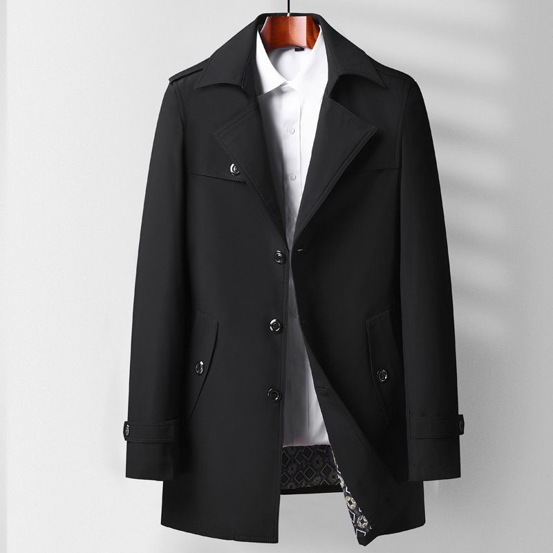 ​​Mittellange Windjacke für Herren – Leichter Polyestermantel für den urbanen Stil (Schwarz/Tibetanblau/Aschgrau/Khaki, 170–195 cm)​​_voghion.com