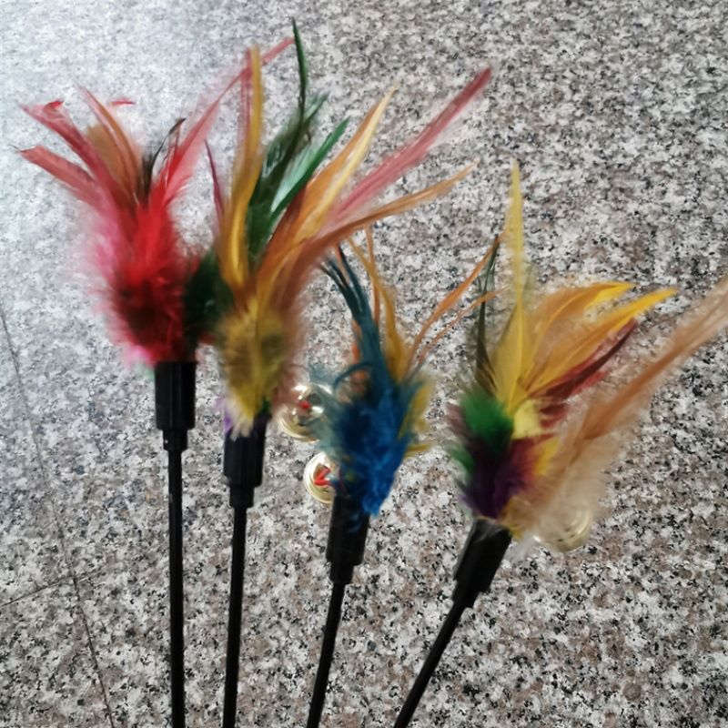 Yiwu Direct Spielzeug, kurzer Stab, bunte Feder, Katzen-Teaser-Stick, ohne Verpackung_voghion.com
