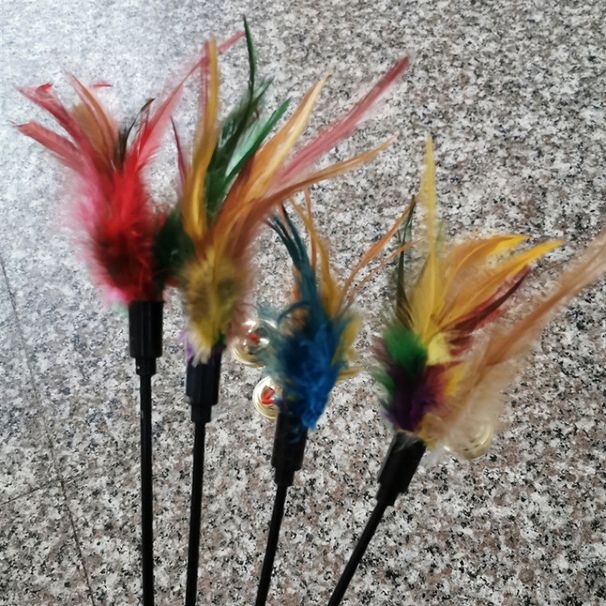 Yiwu Direct Spielzeug, kurzer Stab, bunte Feder, Katzen-Teaser-Stick, ohne Verpackung_voghion.com