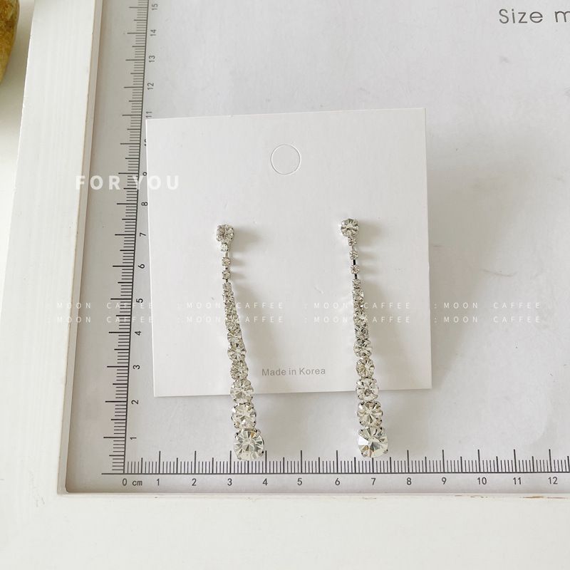 Silver Needle Czech Crystal Simple Long Tassel Elegant Hong Kong Ins Cool Style Drop Earrings Trendy_voghion.com