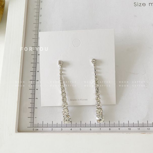 Silver Needle Czech Crystal Simple Long Tassel Elegant Hong Kong Ins Cool Style Drop Earrings Trendy_voghion.com
