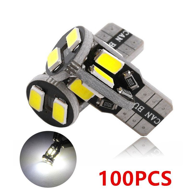 100 lampadine LED T10 W5W 194 CANBUS 5630/10smd 12V per interni auto, luci di ingombro, lampadine per targa, plafoniere_voghion.com