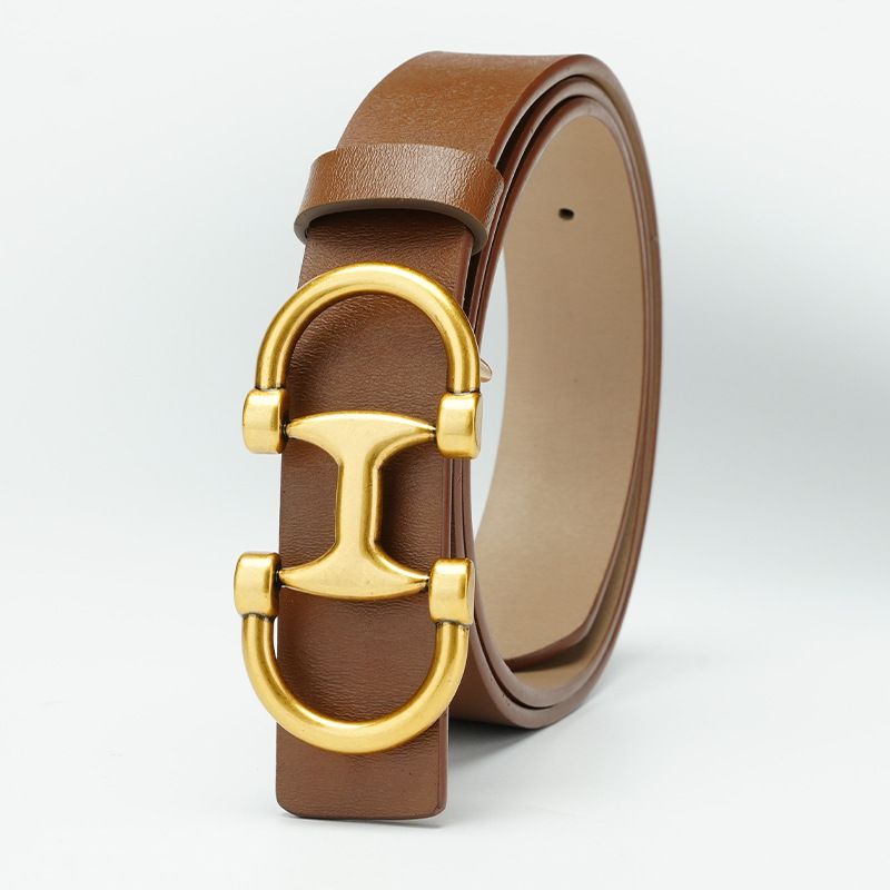 Slim Leather Belt With Smooth Buckle - Elegant & Versatile Accessory For Dresses, Pants & Skirts - Light Luxury Fashion Belt In Black & Caramel_voghion.com