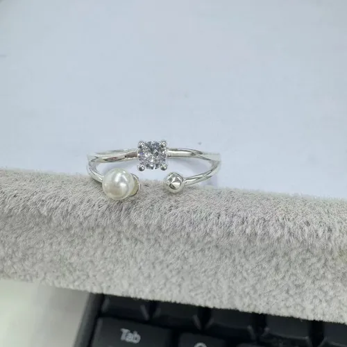 Ren silverring med mikrozirkon och diamantpärlor för kvinnor, små och trendiga pärlor_voghion.com