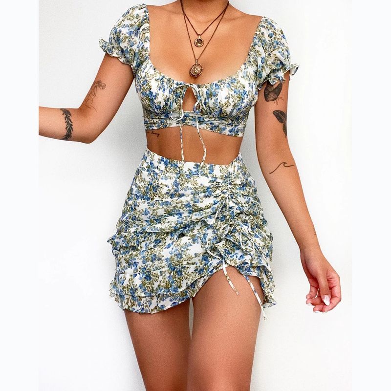 Gonna da donna con lacci, fresco e dolce, stile floreale primaverile ed estivo_voghion.com