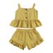 Çocuk Giyim Kız Çocuk Takımları Yaz Yeni Sürüm Bebek Kız Dört Köşeli Volanlı Pantolon Kolsuz Üstler İki Parça_voghion.com