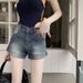 Elastic slim fit, high waisted, versatile denim shorts, women's internet celebrity, American style distressed wrap_voghion.com